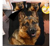 YSWFGE Parure de lit Enfant 2 Personnes Housse de Couette Berger Allemand 220x240cm avec 2 taies d'oreiller 50x75cm Microfibre Kawaii Chien Animal Literie pour Adolescents,Garçons,Fille, Adultes