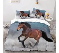 YSWFGE Parure de lit Enfant 2 Personnes Housse de Couette Cheval 200x200cm avec 2 taies d'oreiller 50x75cm Microfibre Blanc Noir Marron Cheval Animal Literie pour Adolescents,Garçons,Fille, Adultes