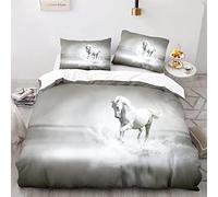 YSWFGE Parure de lit Enfant 2 Personnes Housse de Couette Cheval 200x200cm avec 2 taies d'oreiller 50x75cm Microfibre Blanc Noir Marron Cheval Animal Literie pour Adolescents,Garçons,Fille, Adultes