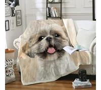 YSWFGE Shih Tzu Flanelle Couverture Polaire 3D Animal Chien pour Enfant Garcon Fille,Couverture Sherpa Chaude Microfibre Fluffy Douce Canape Jetés Lit 2 Personnes 150X200cm