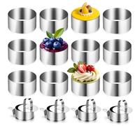 YSWOVUO 24 Pièces Emporte Piece Rond, 16 Cercle Patisserie 8 cm avec Poussoir et Socle, Cercle Tartelette en Acier Inoxydable Convient pour Faire de la Mousse, des Biscuits