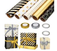 YSWOVUO 5 Rouleau Papier Cadeau Anniversaire, 300cmx43cm Papier Cadeau Saint Valentin, Papier Cadeau Rouleau avec 2 Rubans et 2 Rubans Adhésifs, Wrapping Paper per Anniversaire, Cadeaux d'anniversaire