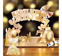 YSWOVUO Carte Anniversaire 70 Ans Bois pour Hommes Femmes, Cadeaux d'Argent en Bois avec Chaîne Lumineuse LED, Félicitations