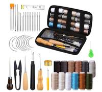 YSWOVUO Kit de Couture du Cuir, 48 Pièces Kit de Réparation de Rembourrage, Kit D'outils D'artisanat Poinçon de Couture, Aiguilles à Coudre En Cuir, Kit D'outils de Couture en Cuir pour Débutants