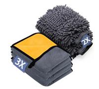 YSWOVUO Kit Nettoyage & Sèchage Voiture (3 Pack Chiffon Microfibre, 2 Pack Gant Lavage), 600 GSM (40 x 30 cm)
