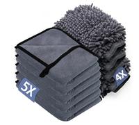 YSWOVUO Kit Nettoyage Voiture 5 Pack Chiffon Microfibre Voiture & 4 Pack Gant Lavage Microfibre, 600 GSM Microfibre Sechage pour Nettoyer Les (40 x 30 cm)