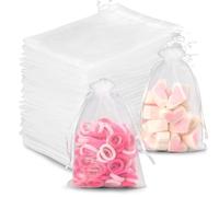 YSWOVUO Lot de 100 Sachets Organza 10X15cm Avec Cordon - Sac pour Faveur de Mariage, Anniversaire, Fête de Noël - Pochette Bijoux, Lavande Vide