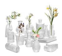 YSWOVUO Lot de 12 Petit Vase en Verre, Mini Vase Deco Table, Retrò Vase Transparent, Vase Decoratif pour Deco Table Mariage Maison Anniversaires Fêtes