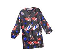 YsXoWiui Salon Smock Tablier de Coupe de Cheveux Veste avec Poches Manches Fermeture Éclair En Polyester Imperméable Conçu pour Coiffeur Barbier Salon Utilisa, Imprimé Noir