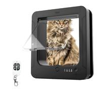 YSXXIAN Chatière à Puce électronique Deluxe Mart avec télécommande, 2 Colliers capteurs, accès sélectif pour Chats et Petits Chiens, Ouverture de 20 x 19 cm, silencieuse et sécurisée, Noire