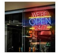 YSXXIAN Enseigne Lumineuse LED néon « Ouvert 24h/24 et 7j/7 », alimentée par USB, pour vitrine de Magasin, Commerce ou Restaurant, Panneau Lumineux Flexible de 35 cm.
