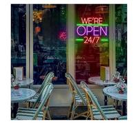 YSXXIAN Enseigne Lumineuse LED néon « Ouvert 24h/24 et 7j/7 », alimentée par USB, pour vitrine de Magasin, Commerce ou Restaurant, Panneau Lumineux Flexible de 35 cm.