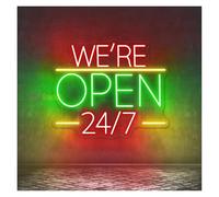 YSXXIAN Enseigne Lumineuse LED néon « Ouvert 24h/24 et 7j/7 », alimentée par USB, pour vitrine de Magasin, Commerce ou Restaurant, Panneau Lumineux Flexible de 35 cm.