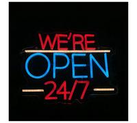 YSXXIAN Enseigne Lumineuse LED néon « Ouvert 24h/24 et 7j/7 », alimentée par USB, pour vitrine de Magasin, Commerce ou Restaurant, Panneau Lumineux Flexible de 35 cm.