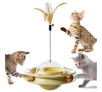 YSYONBOE 3 en 1 Jouet pour Chat, Jouet Interactif pour Chats Tour de Jeu Catch The Balls, Stimulation Sensorielle, Jeu Autonome Balle Distributrice de Friandises, Baguette à Plumes (Jaune)