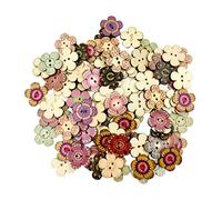 Ysyqkn 100 Pièces Boutons Bois Rétro Vintage Peints Fleurs Décoration Deux Trous Formes Aléatoires Convient pour Créatifs Scrapbooking Décora, Couleur 2
