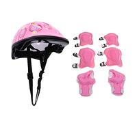 Ysyqkn 7 Pièces Casque de Sécurité Enfant Ensemble Casque Protège-Genoux Coudières Protège-Poignets Mousses Épaisses Adapté à La Pratique du Vélo Roller, Rose