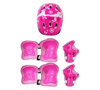Ysyqkn 7 Pièces Ensemble Protection Enfants Casque Genouillères Coudières Protège-Poignets Mousse Haute Densité pour Patinage Vélo Adapté Aux Act, Rose