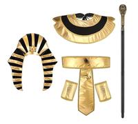 Ysyqkn Accessoires de Costume égyptien pour Hommes : Robe, Tutu, Halloween, Rave, Jeu de Rôle, Ceinture égyptienne, Manchettes, Cosplay, avec chapeau et canne