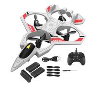 Ysyqkn Avion Télécommandé Avion de Chasse Télécommandé Modèle Réacteur Jouet Volant En Mousse avec Lumières LED Fonction 360 Degrés Convient Enfants, Blanc Gris 3 Battes