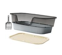 Ysyqkn Bac à Litière Chat Semi Fermé avec Bords Hauts Bac à Litière Bac Toilette Chat Plateau avec Pelle et Tapis Entrée Faible PP Silicone Résistant Facile, Bleu