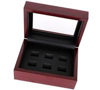 Ysyqkn Boîte D'Exposition de Bague Trophée en Bois Raffiné et Cuir PU avec Couvercle en Verre Adaptée pour Protection Bagues de Cadeau Anniversaire, Vin Rouge 6 Trous