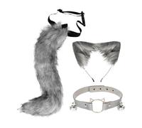 Ysyqkn Costume Chat Cosplay Ensemble Oreilles Serre-tête Queue Collier Peluche Douce Approprié Au Déguisement Scène Théâtre Soirée Thématique Cosplay, Gris foncé