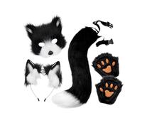 Ysyqkn Costume D'Halloween : Serre-tête avec Oreilles et Queue En Peluche, Masque D'animal, Gants. Matière Résistante pour Adultes et Enfants. Idéal, Noir Blanc