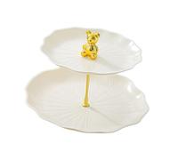 Ysyqkn Dessert Cupcake Stand Support Gâteau Double Étage Présentoir Lotus Rack Biscuits Plateau Pâtisserie Multifonction PP Tige Métal Adapté Salon Maison Ré, Beige avec Ours Doré