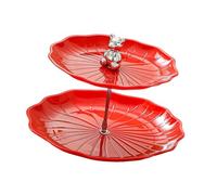 Ysyqkn Dessert Cupcake Stand Support Gâteau Double Étage Présentoir Lotus Rack Biscuits Plateau Pâtisserie Multifonction PP Tige Métal Adapté Salon Maison Ré, Rouge avec Ours Argenté