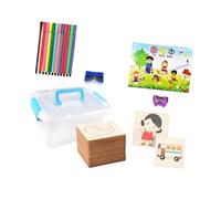 Ysyqkn Ensemble de 48 Pochoirs de Dessin avec Feutres Aquarelle, Gabarits en Bois, Outils de Peinture, Jouets éducatifs pour L'école et l'art Créatif, 32 Pochoirs