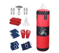 Ysyqkn Ensemble Sac de Frappe, Gants D'entraînement, Sac de Sable, Gants de Boxe, Protège-Chevilles en PU, Remplissable avec des Bandes de Boxe, Rouge 100cm