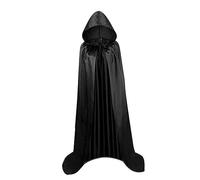 Ysyqkn Halloween de Sorcier Costume Poncho Médiéval Satin Vêtement Prêtresse Magicien Gothique Confortable pour Femmes Hommes Adultes Adapté pour F, Noir, 150CM