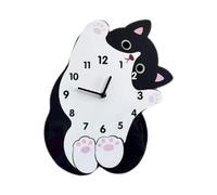 Ysyqkn Horloge Murale Chat Cartoon Montre Murale Suspendue En Bois Compressé Design Mignon Silencieux Non Effet Décoratif Adaptée pour Cadeau Anniver, Pas de queue pivotante, 30cmx36cm