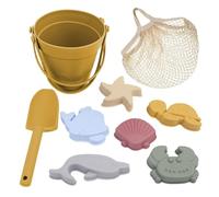 Ysyqkn Jouets de Plage pour Enfants : Seau à Sable, Spatule, Moule à Animaux Marins En Silicone, Portable, Facile à Nettoyer, Idéal pour Les Vacances, Jaune