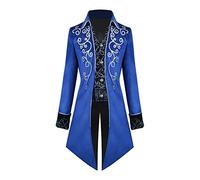 Ysyqkn Médieval Manteau Queue de Pie Veste Homme Costume Victorien Uniforme Gothique Polyester Destiné à Mariage Théâtre Soirée Déguisée Cérémonie, Bleu, Je