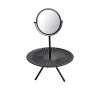 Ysyqkn Miroir de Maquillage Miroir de Table Rond Plateau Bois Rangement Support Multifonction Organisateur Accessoires Décoration Moderne Adapté pour Chambre, noir