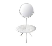Ysyqkn Miroir de Maquillage Miroir de Table Rond Plateau Bois Rangement Support Multifonction Organisateur Accessoires Décoration Moderne Adapté pour Chambre, Blanche