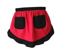 Ysyqkn Tablier de Cuisine Tablier Court Tablier de Serveur Tablier à Lacets en Polyester avec Décoration Dentelle et Option DIY Adapté pour Café Femme, rouge noir