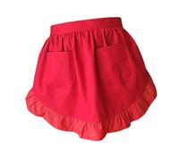 Ysyqkn Tablier de Cuisine Tablier Court Tablier de Serveur Tablier à Lacets en Polyester avec Décoration Dentelle et Option DIY Adapté pour Café Femme, rouge