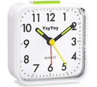 YsyYey Réveil Silencieux Analogique, Rétro avec Bip Croissant, Fonction Répétition & Veilleuse, Alimenté par Piles Compact pour Chevet, Bureau, Sans tic-tac pour Dormeurs Légers