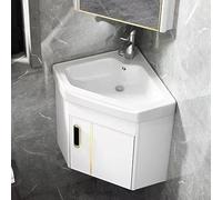 YSZBD Lavabo d'angle avec Meuble-lavabo, lavabo de Salle de Bain, lavabo Triangulaire en céramique avec Robinet et bonde, lavabo d'angle Mural(White,56×56cm)