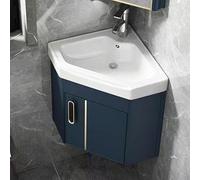 YSZBD Lavabo d'angle avec Meuble-lavabo, lavabo de Salle de Bain, lavabo Triangulaire en céramique avec Robinet et bonde, lavabo d'angle Mural(Blue,42×42cm)