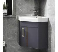 YSZBD Lavabo d'angle avec Meuble-lavabo, lavabo de Salle de Bain, lavabo Triangulaire en céramique avec Robinet et bonde, lavabo d'angle Mural(Grey,48×48cm)