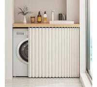 YSZBD Rideaux de Placard, Rideaux pour étagères de Cuisine, Rideaux Courts de Style café pour sous l'évier avec Tringle Auto-adhésive - Imperméables/Anti-poussière(Beige,H120cm/W110cm)