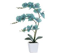 YSZL Grande orchidée artificielle dans un vase en céramique avec tiges - Aspect réaliste - Décoration de table pour décoration d'intérieur - Bleu doré