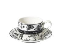 YT-KOKE Ensemble de Tasse à Café et de Soucoupe en Céramique Florale Noire Vintage, Tasse en Porcelaine Rétro avec Poignée, Tasse à Thé à Motif de Fleurs Peintes à la Main avec Cuillères