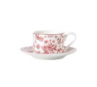 YT-KOKE Ensemble de Tasse à Café et de Soucoupe en Céramique Rose Rouge, Tasse en Porcelaine Rétro avec Poignée, Tasse à Thé à Motif de Fleurs Peintes à la Main avec Cuillères