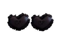 YT-KOKE Pack of 2 Ruffled Heart-Shaped Throw Pillow Sham, 16 x 20 inch Solid Bow Cushion Case, Velvet Heart Pillow Covers for Wedding Sofa Bed Decoration (Black)