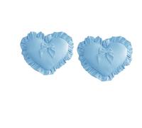 YT-KOKE Pack of 2 Ruffled Heart-Shaped Throw Pillow Sham, 16 x 20 inch Solid Bow Cushion Case, Velvet Heart Pillow Covers for Wedding Sofa Bed Decoration (Blue)